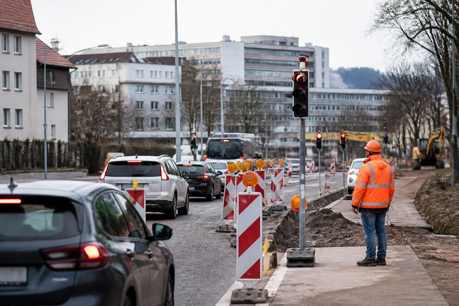 Kempten Adenauerring'de Yol Çalışması Trafiği Aksatıyor